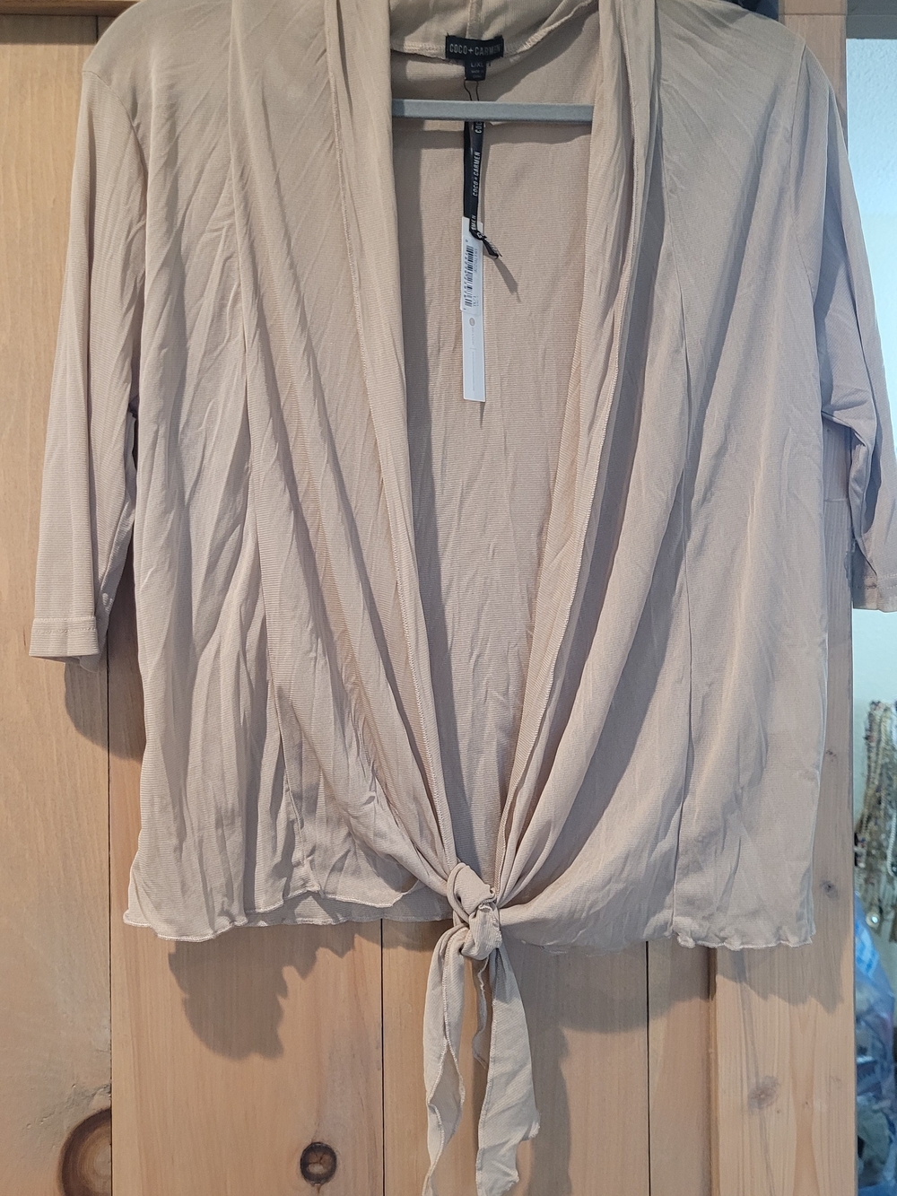 Coco + Carmen Taupe Tie-Front Draped Women’s Blouse